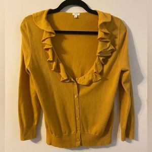 J.CREW Mustard Yellow Ruffle Neck Cardigan size Medium